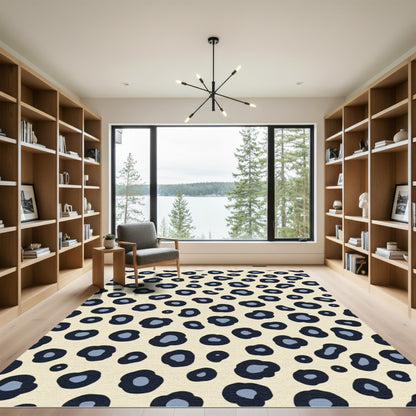 Cream Blue Spotted Animal Hide Rug