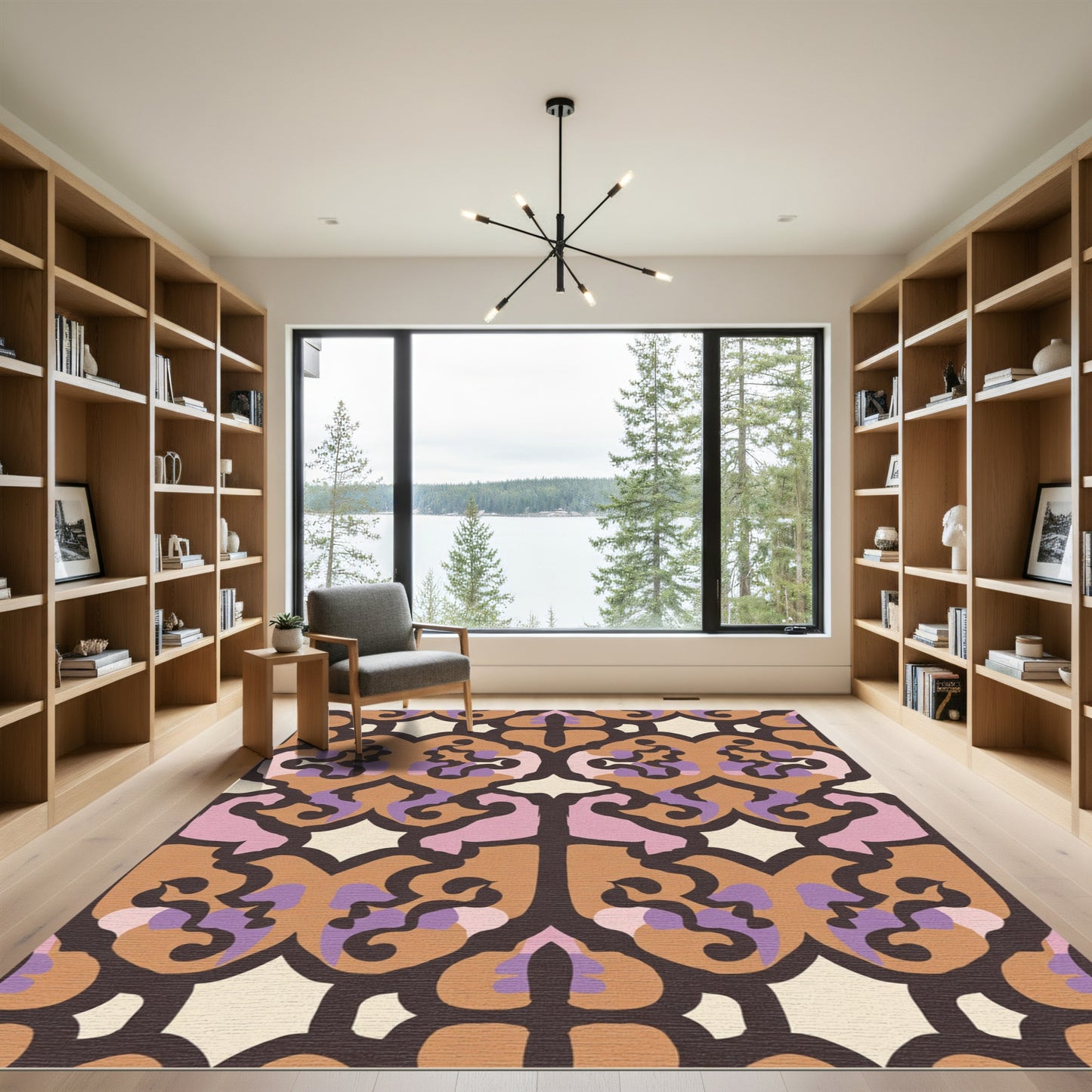 Ornate Brown Purple Cream Arabesque Rug