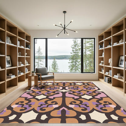 Ornate Brown Purple Cream Arabesque Rug