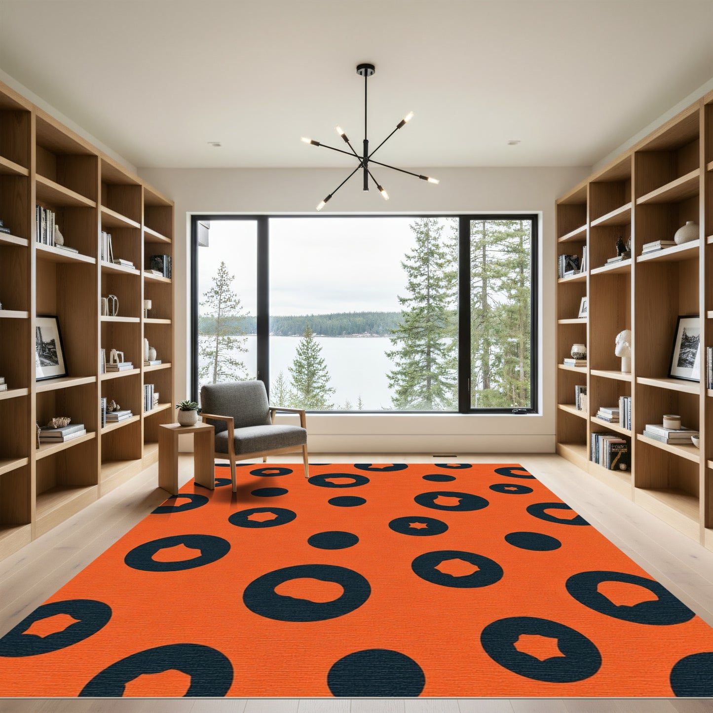 Bright Orange Dark Scatter Circles Rug