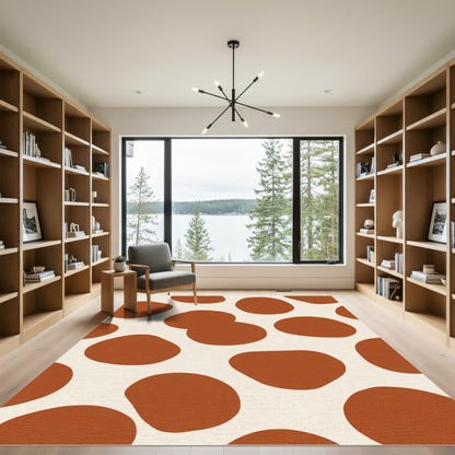 Burnt Orange White Abstract Blob Rug