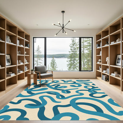 Teal Swirl Ribbon Abstract Rug
