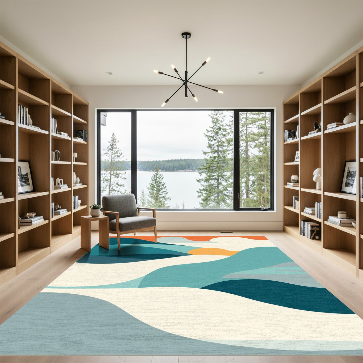 Abstract Ocean Wave Sunset Rug