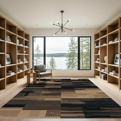 Textured Brown Geometric Tile Rug