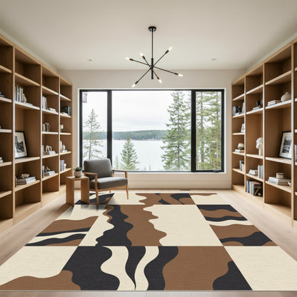 Wavy Brown Black Neutral Squares Rug