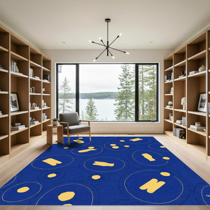 Blue Yellow Abstract Oval Composition Rug