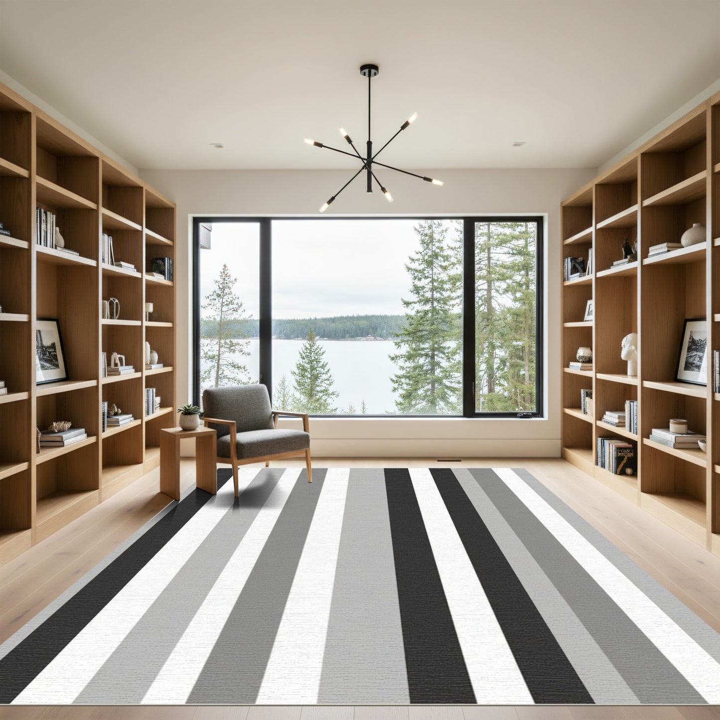 Monochromatic Stripped Slate and Silver Gradient Rug