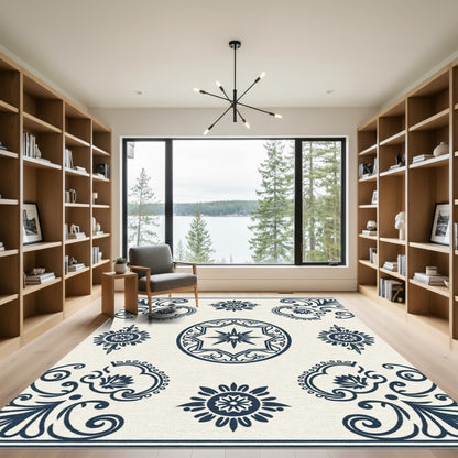 Navy Blue Ornamental Medallion Rug