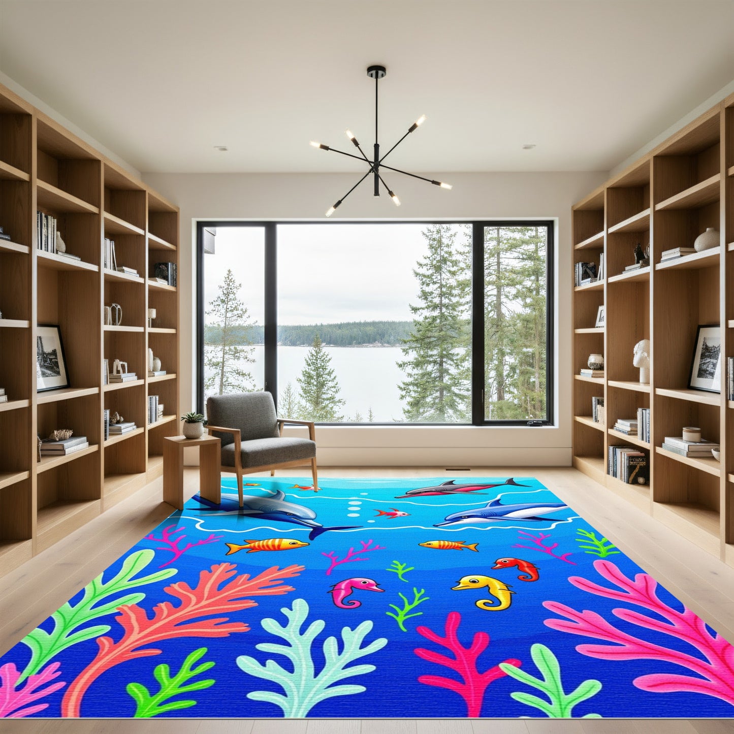 Joyful Ocean Dolphins Seahorses Coral Rug