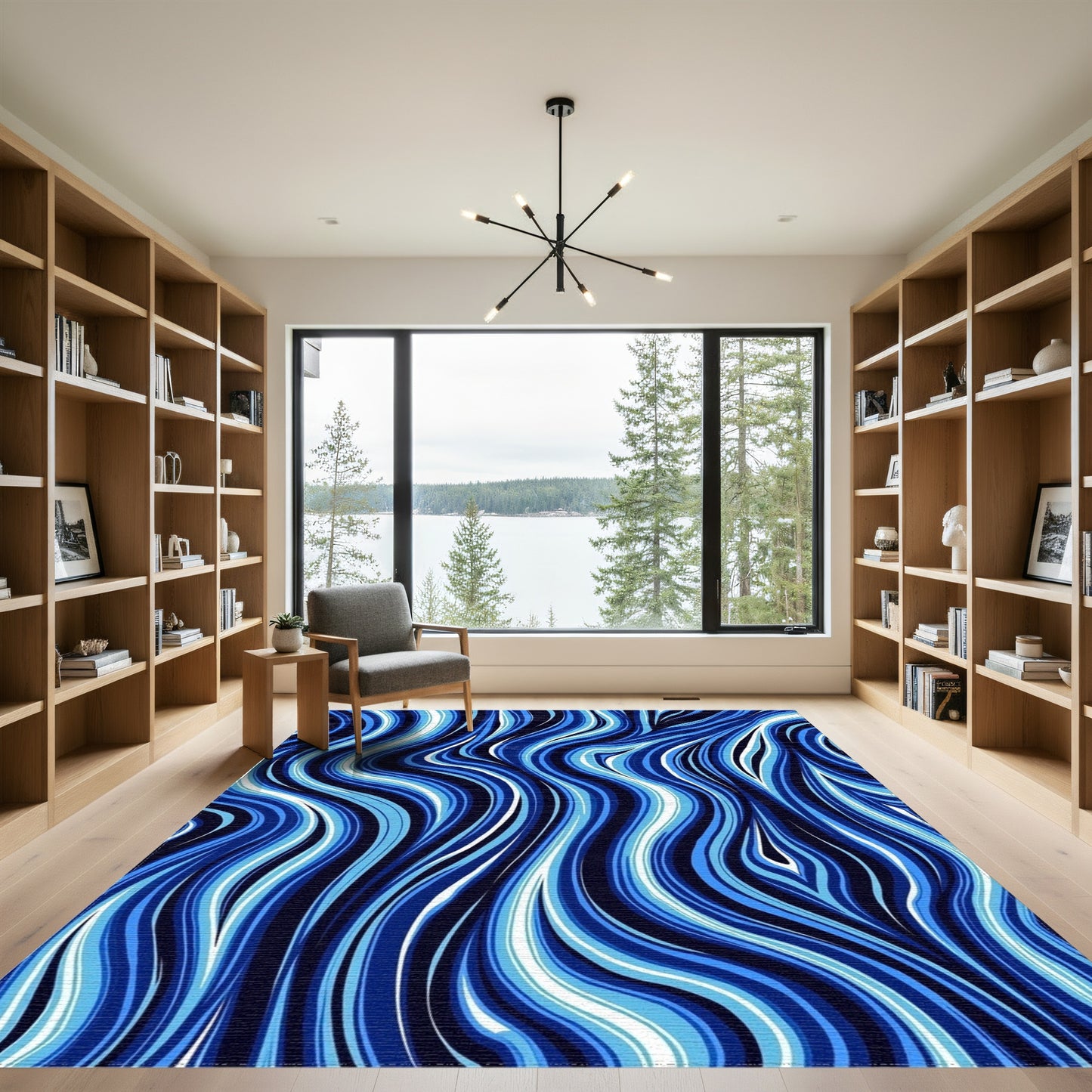 Navy Blue Wavy Swirl Rug