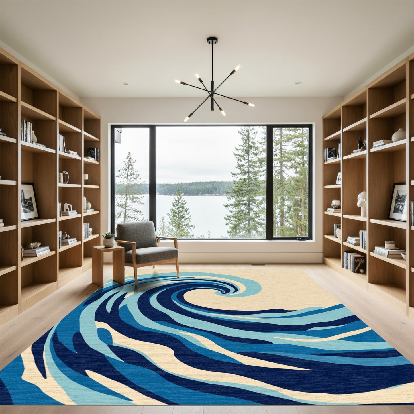Deep Blue Swirling Ocean Wave Rug