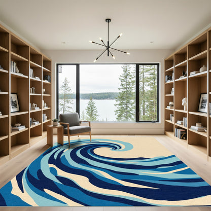 Deep Blue Swirling Ocean Wave Rug