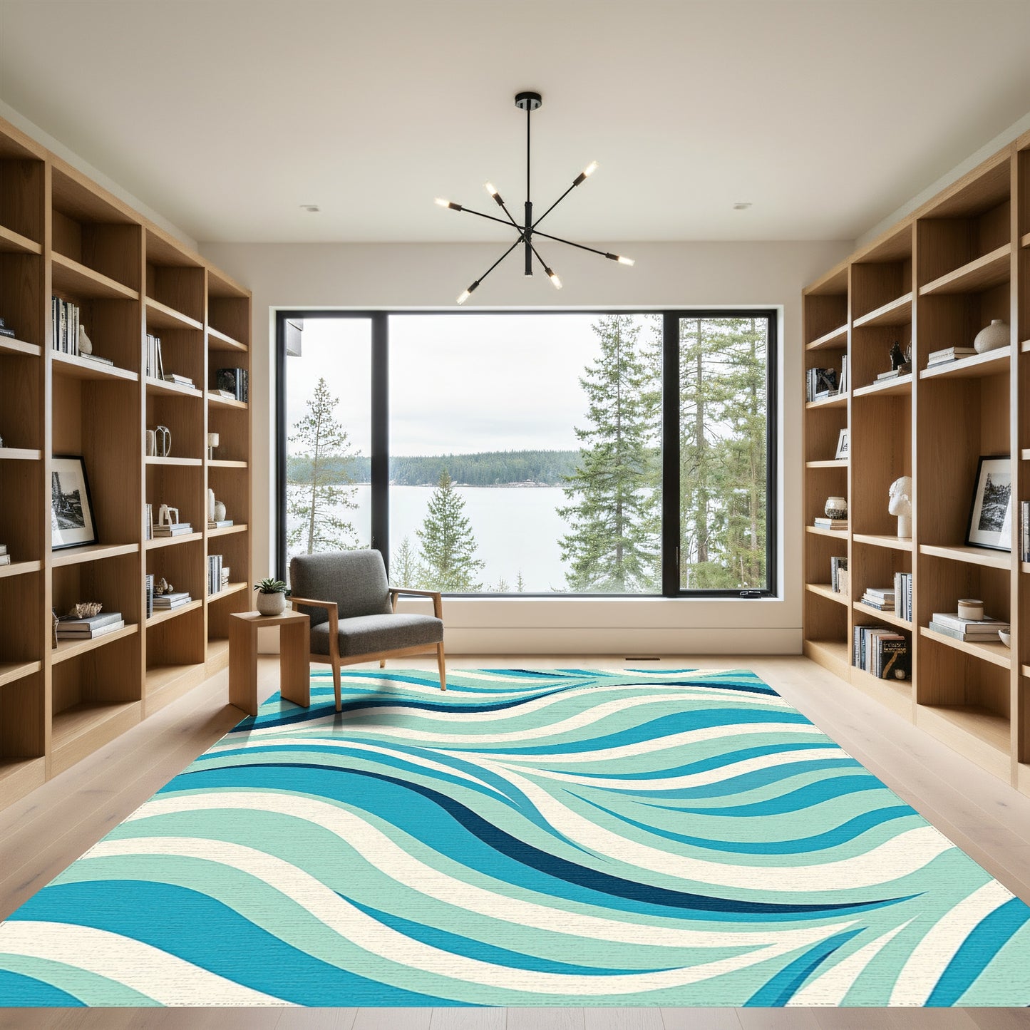 Teal Navy Abstract Wave Rug