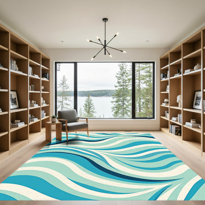Teal Navy Abstract Wave Rug