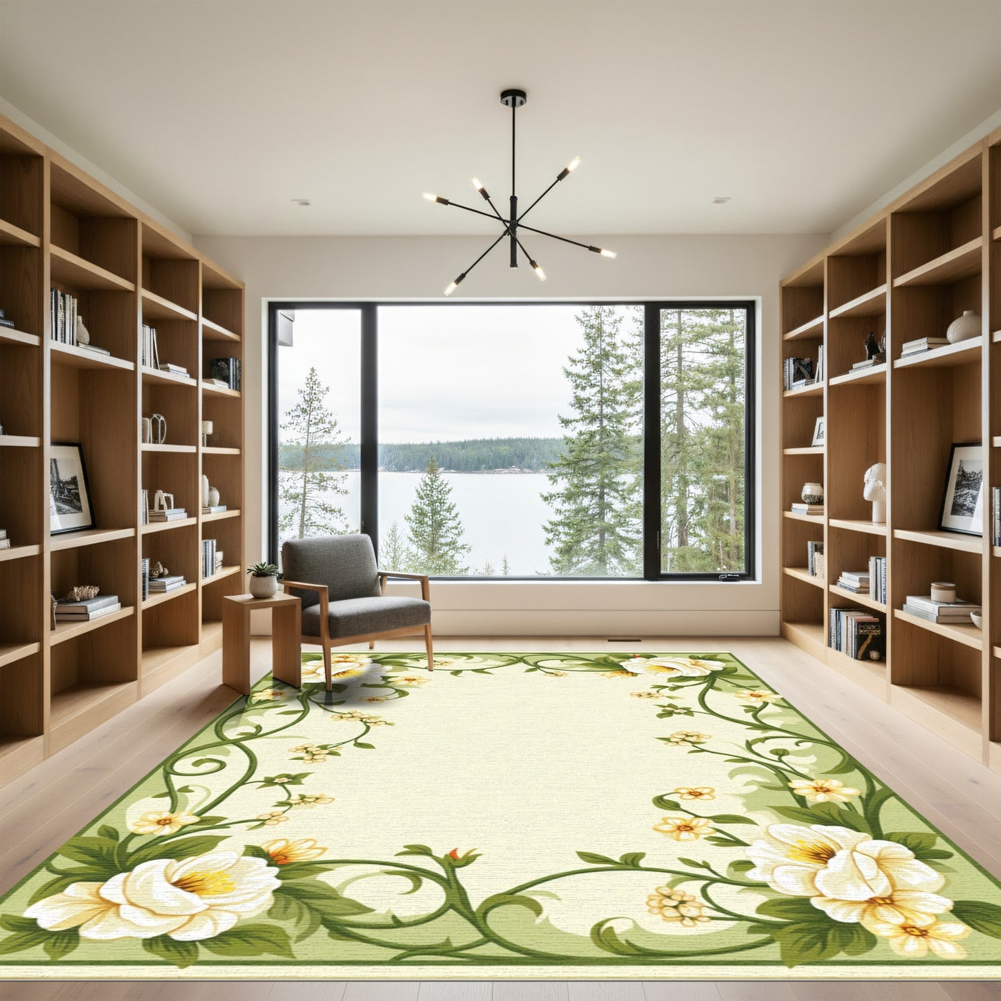 Cream White Bloom Leaf Garland Rug