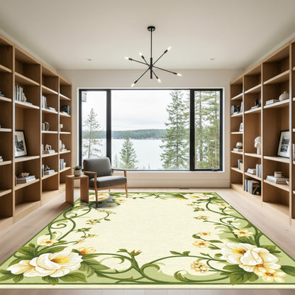 Cream White Bloom Leaf Garland Rug