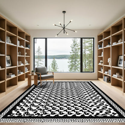 Abstract Black White Geometric Flow Rug