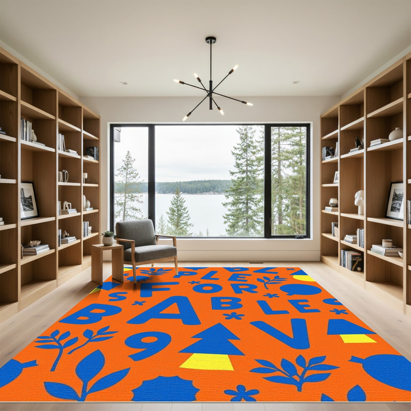 Playful Blue Letters Orange Background Rug