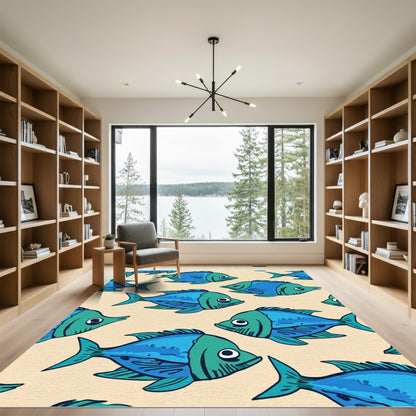 Blue Green Fish School Repeating Pattern Rug