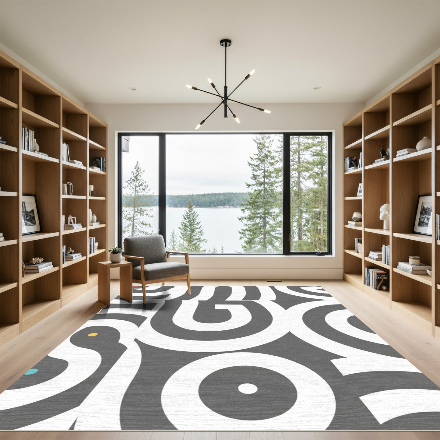 Abstract White Spiral Gray Composition Rug