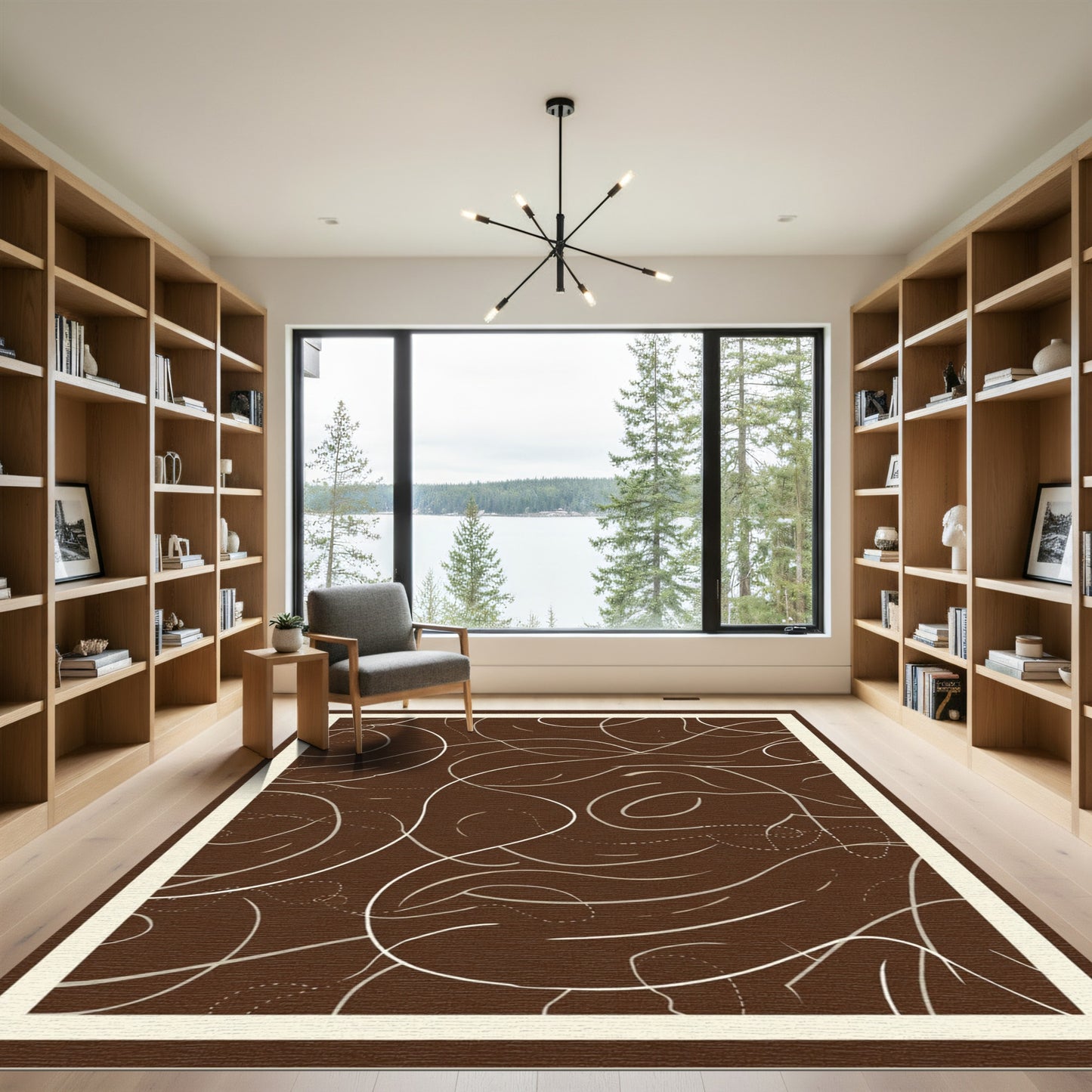 Brown Abstract Swirl Lines Rug