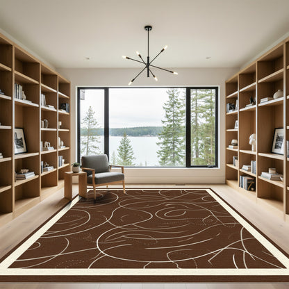 Brown Abstract Swirl Lines Rug