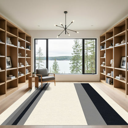 Cream Black Gray Vertical Stripe Rug