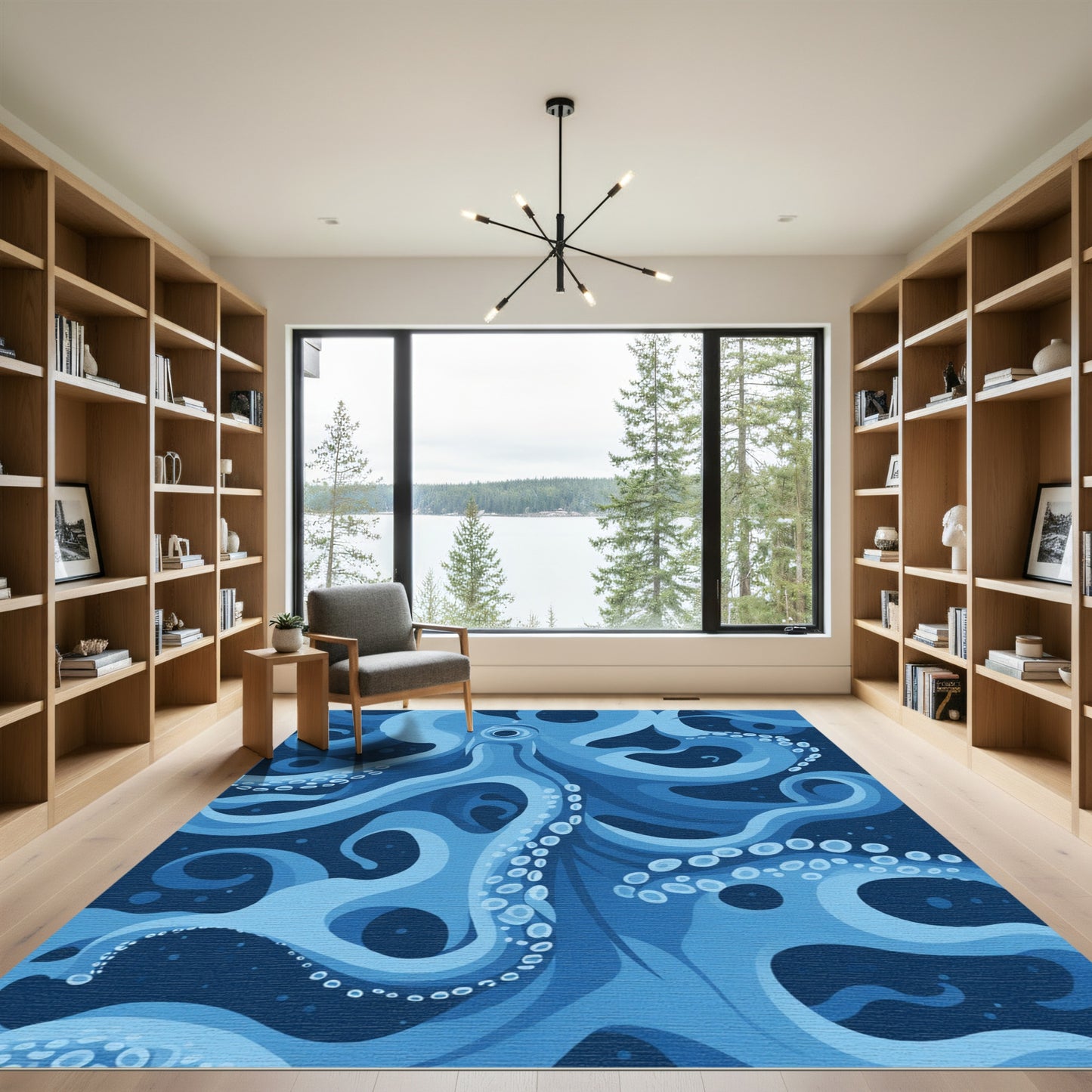 Deep Blue Abstract Octopus Tentacles Rug