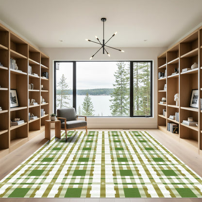 Green Brown White Checkered Plaid Rug