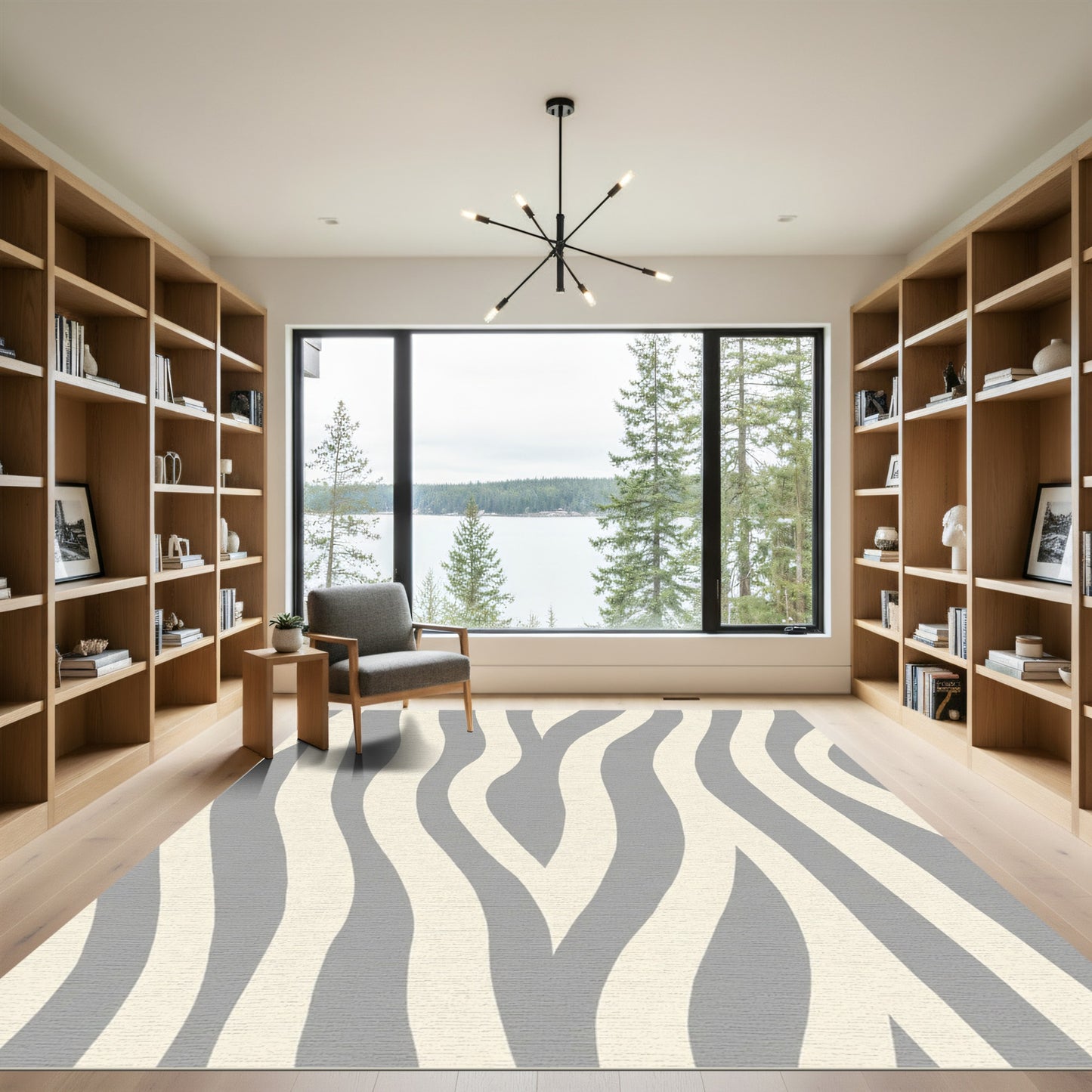 Cream And Gray Wavy Stripe Rug