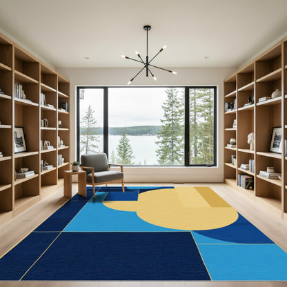 Modern Geometric Blue Yellow Arc Rug