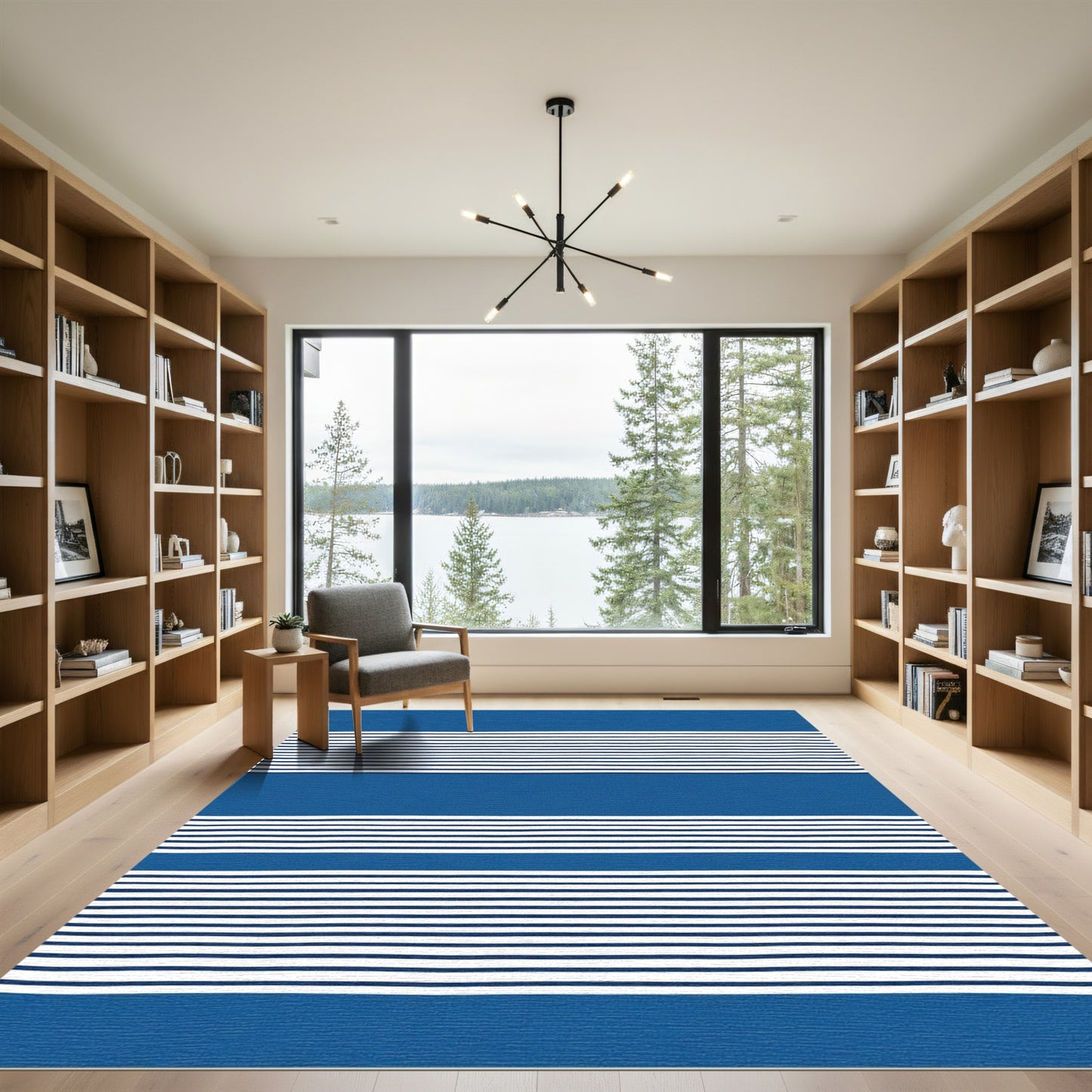 Blue White Thin Stripe Rug