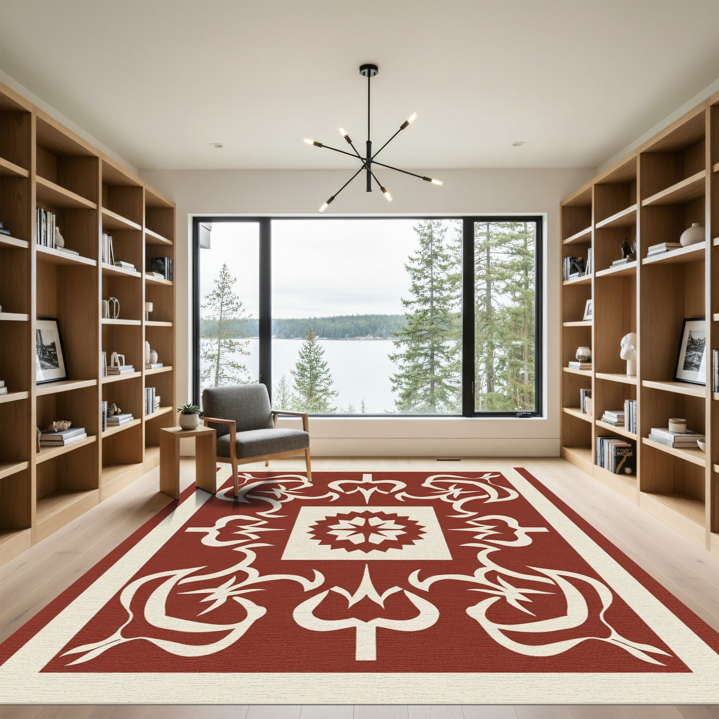 Terracotta Cream Abstract Symmetrical Garden Rug