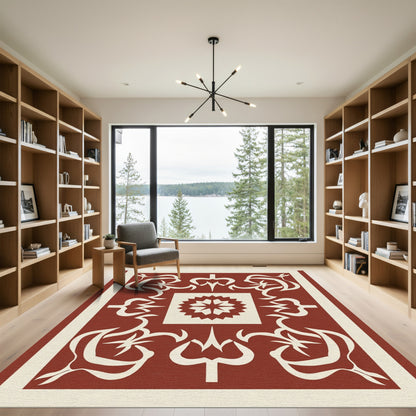 Terracotta Cream Abstract Symmetrical Garden Rug