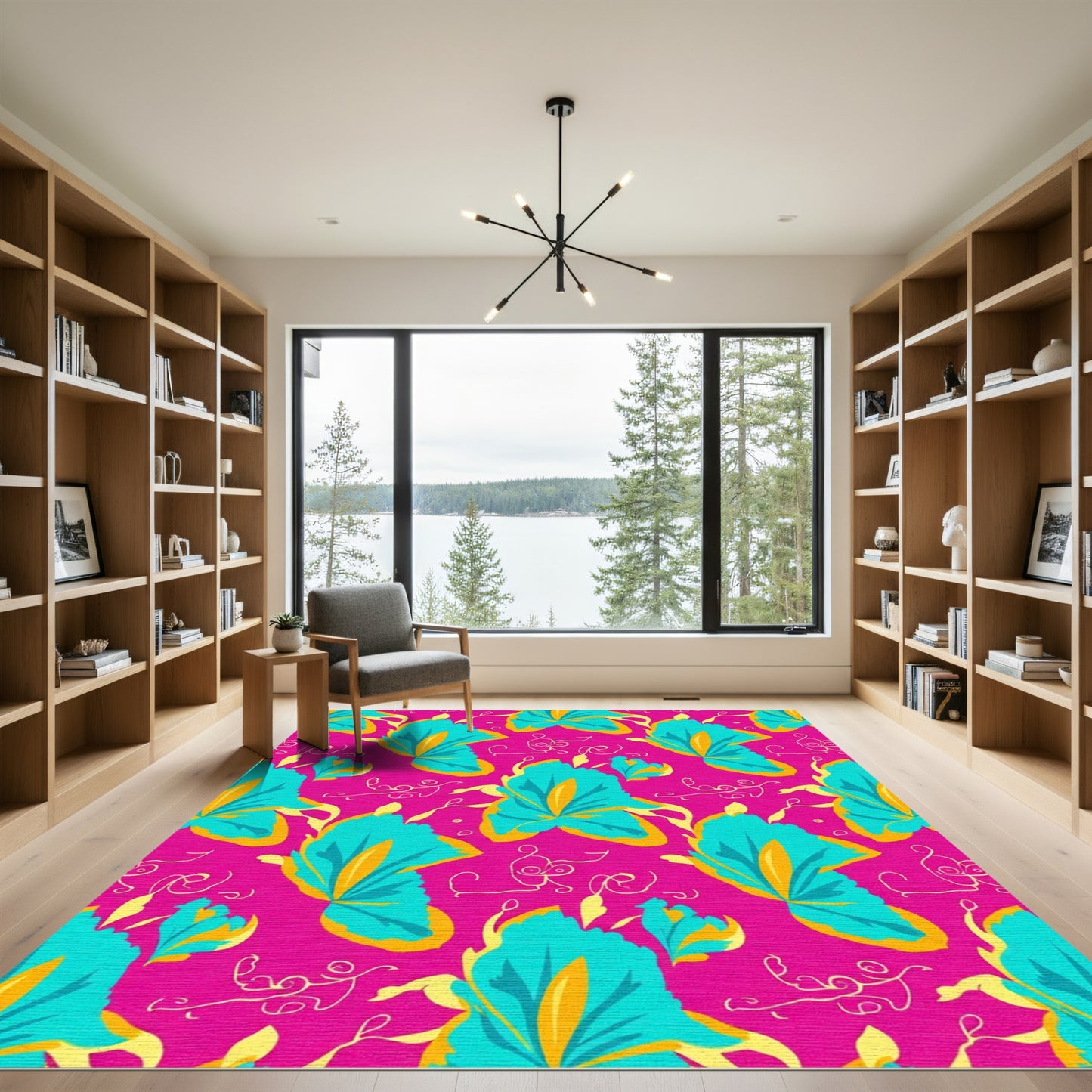 Vibrant Teal Iris Blossom Swirl Rug