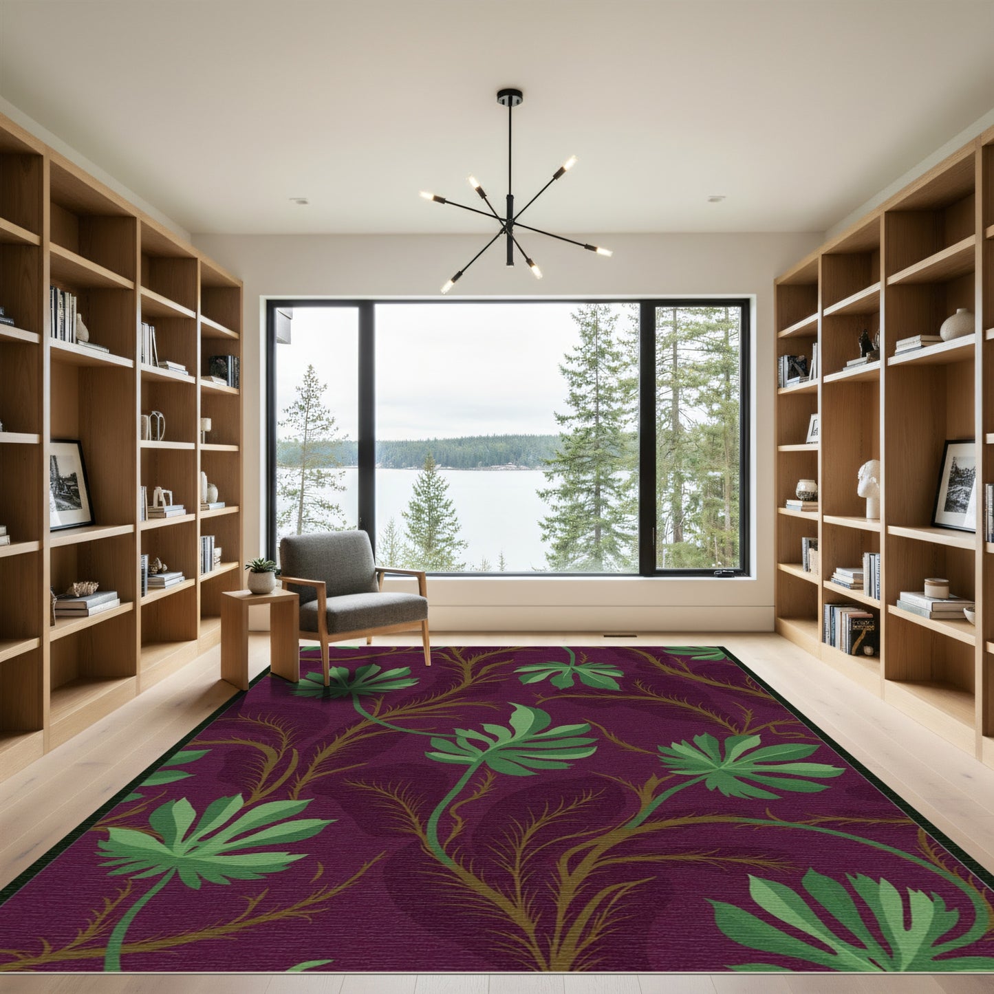 Vibrant Plum Botanical Swirl Rug