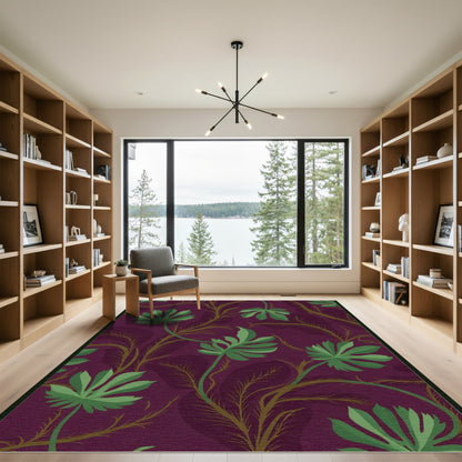 Vibrant Plum Botanical Swirl Rug