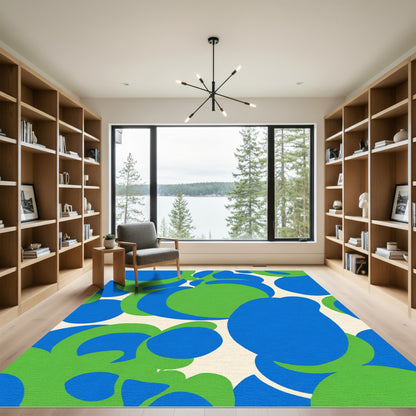 Bright Blue Green Organic Blobs Rug