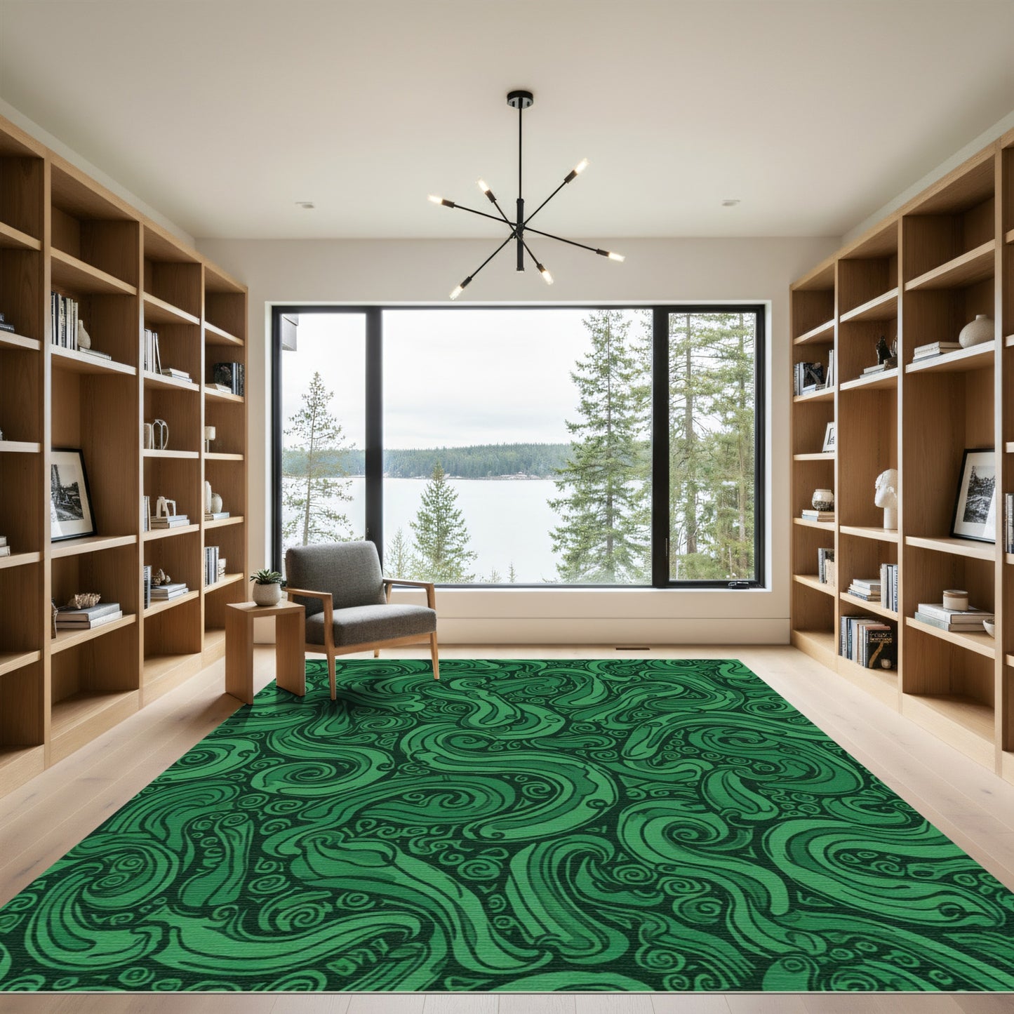 Emerald Green Swirling Ribbon Flow Rug