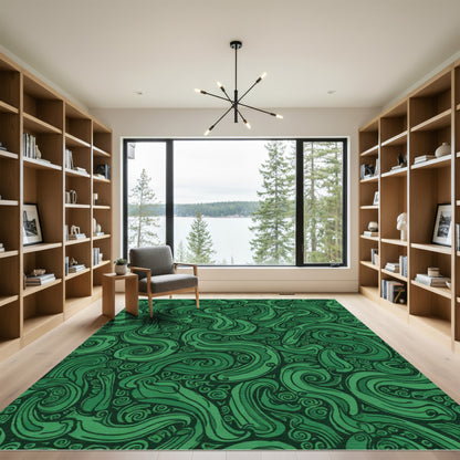 Emerald Green Swirling Ribbon Flow Rug