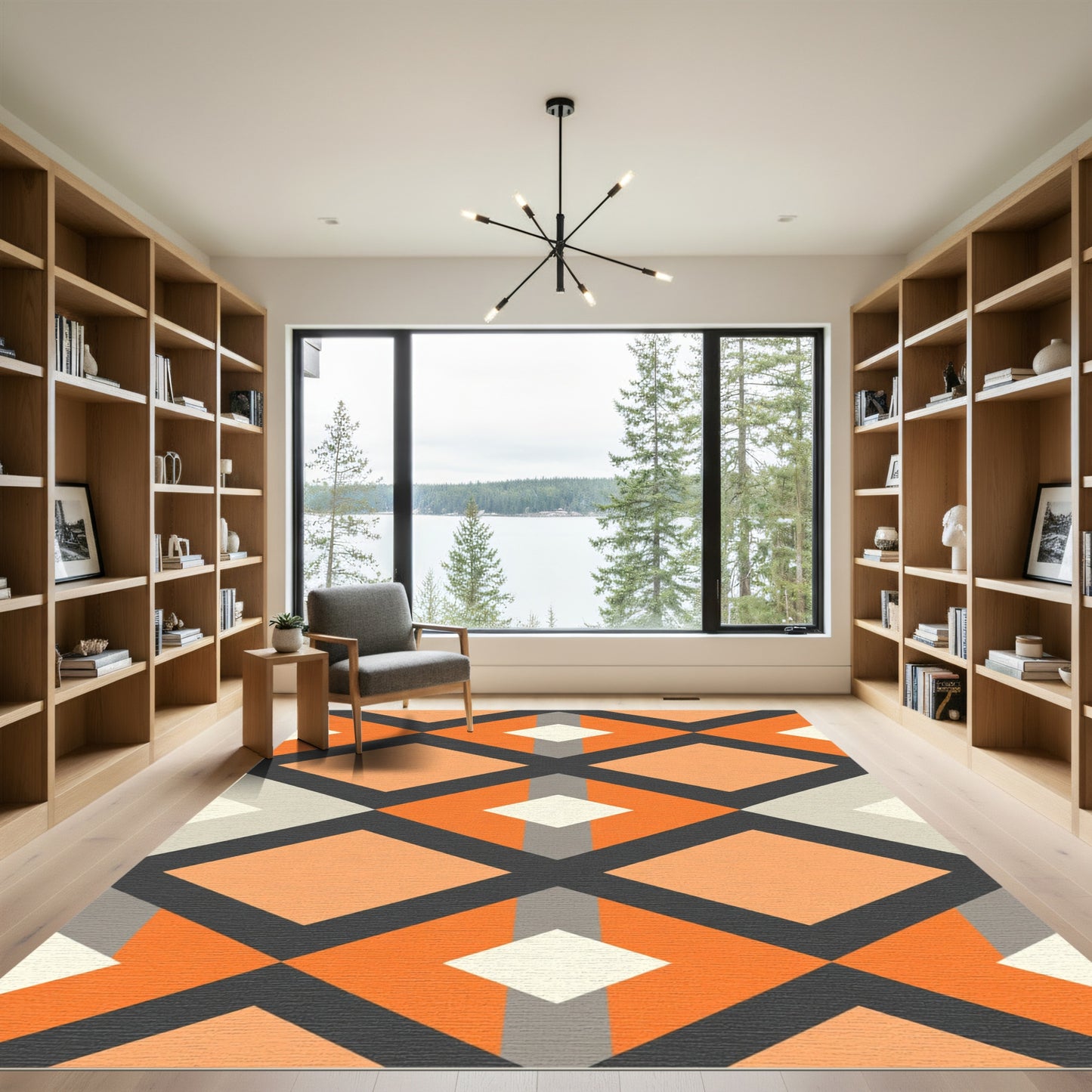 Modern Orange Diamond Geometric Rug