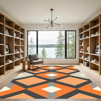 Modern Orange Diamond Geometric Rug