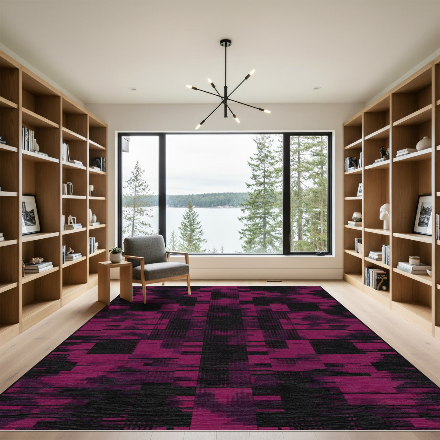Deep Magenta Glitched Geometric Fragment Rug