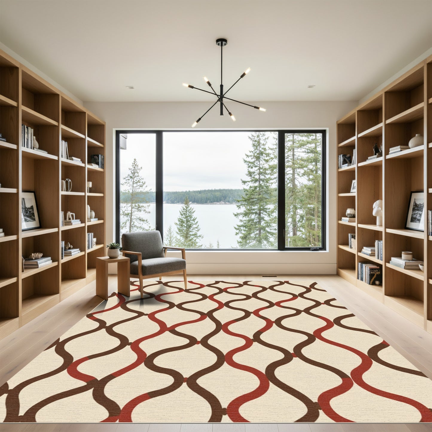 Red Brown Interlocking Wave Rug