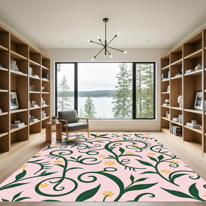 Soft Pink Green Floral Swirl Rug