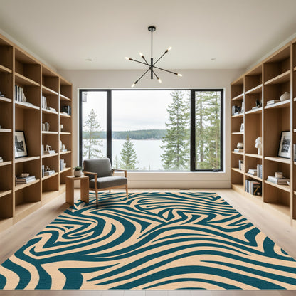 Teal And Tan Animal Print Rug