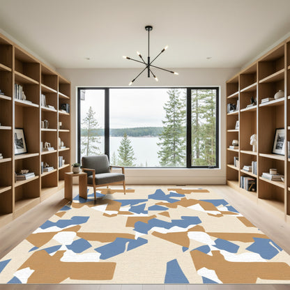 Abstract Terracotta Blue Geometric Shapes Rug