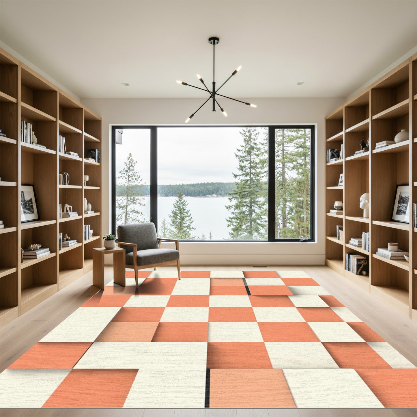 Coral Cream Checkerboard Cubes Rug