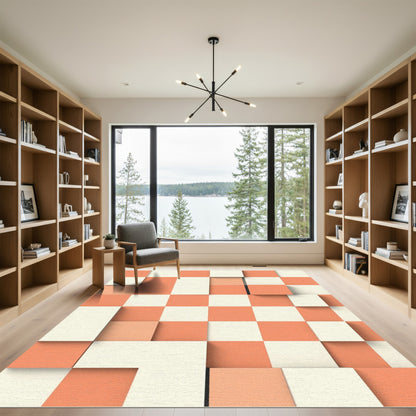 Coral Cream Checkerboard Cubes Rug