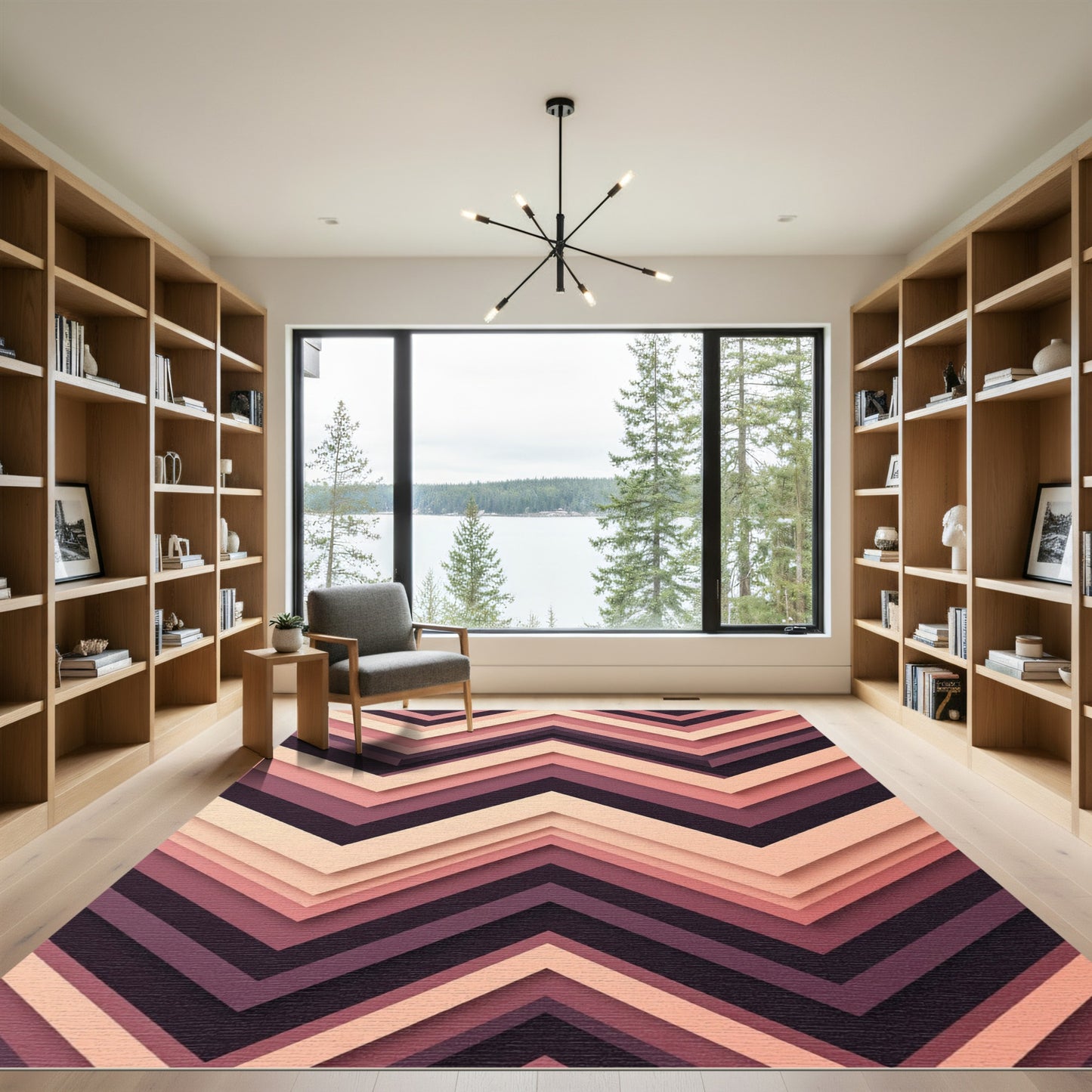 Layered Pink Chevron Geometric Rug